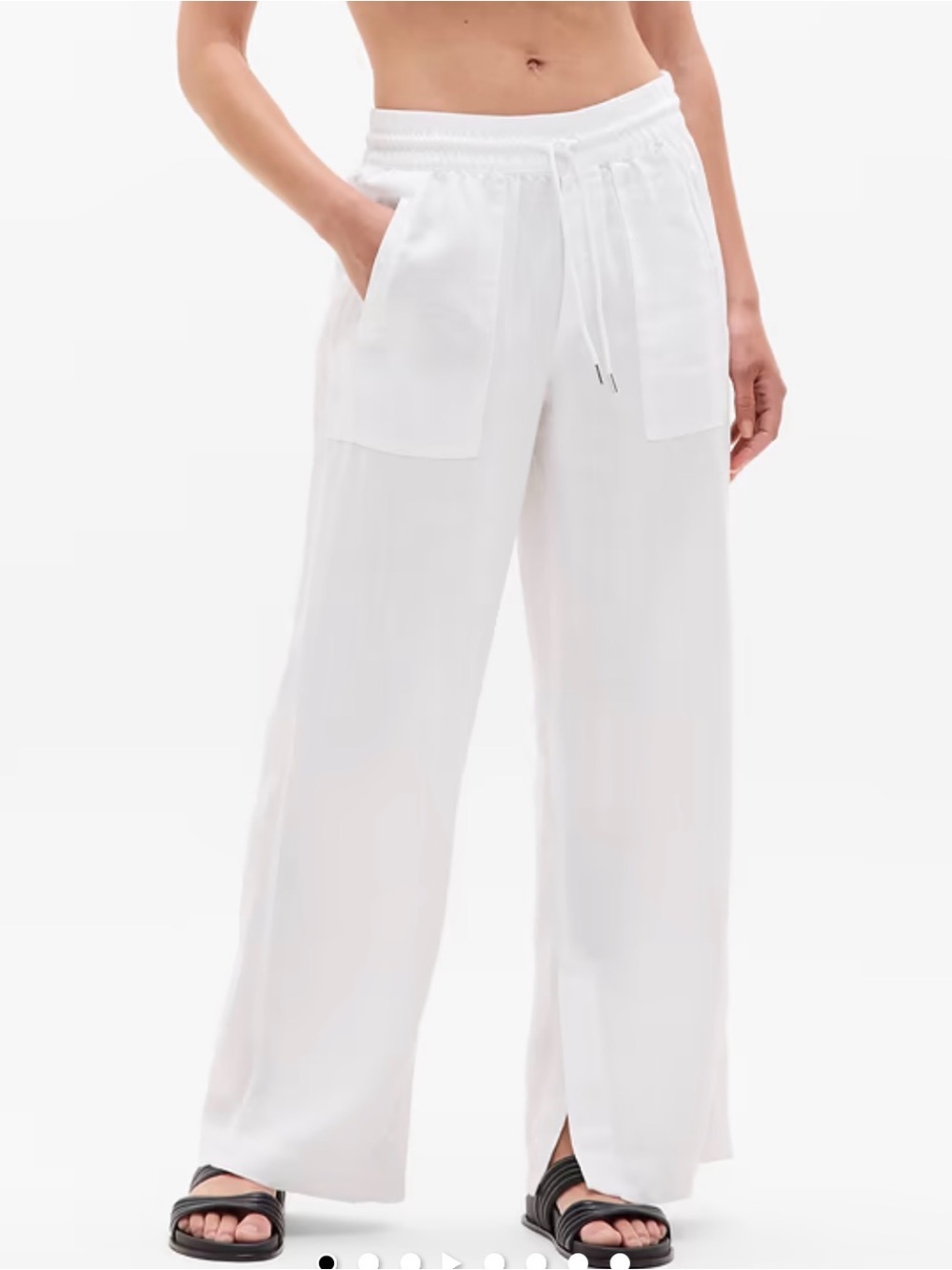 Athleta White Wide-Leg Linen Drawstring Pants